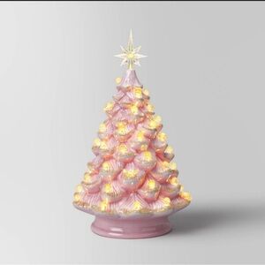 14" Christmas Vintage Pink with Gold Foil Ceramic Tree - Wondershop